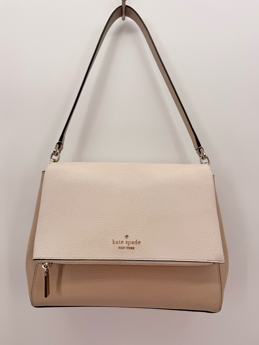 KATE SPADE Leila Medium Flap Shoulder Bag Pebbled Leather Light Sand Multi Color